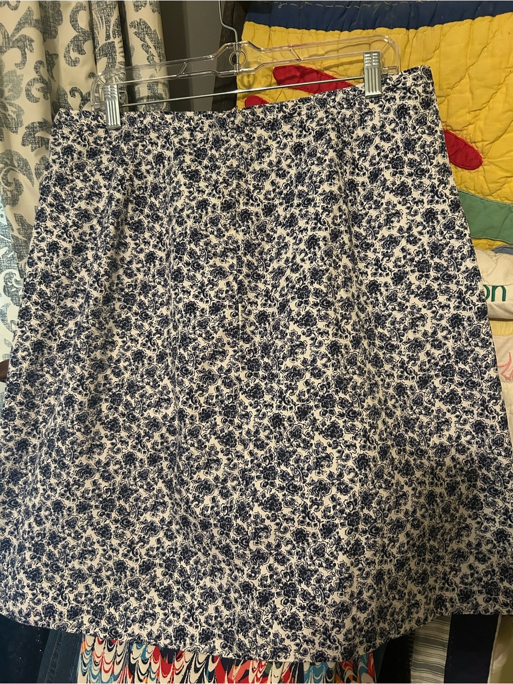 Eddie Bauer Navy and White Floral A-Line Skirt